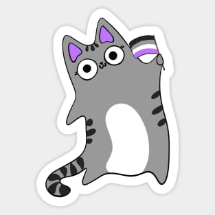 Asexual Pride Flag Waving Grey Tabby Cat Queer LGBTQIA asexuality Sticker